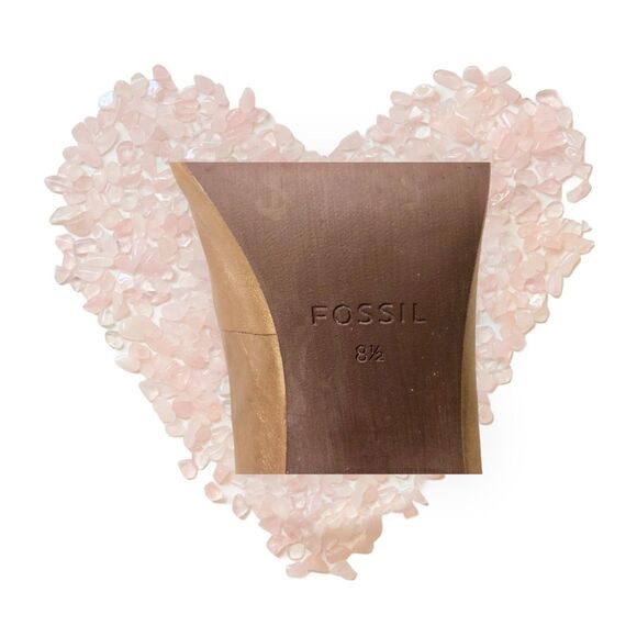 FOSSIL Gold Leather Block Heels, Peep toe with buckle, Women's Size 8 1/2 - Picture 10 of 13